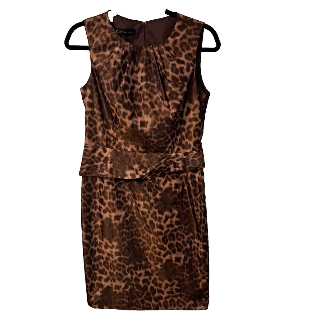 Anne Klein Womens Brown & Black Leopard Print Sleeveless Sheath Dress Size 6 - Picture 2 of 9